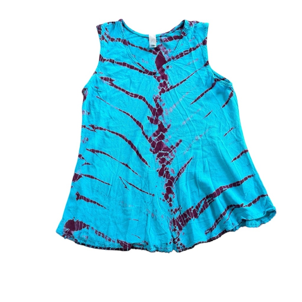 Hippie Rayon Purple Blue‎ Tie Dye Tank with Crochet Edges Size Medium